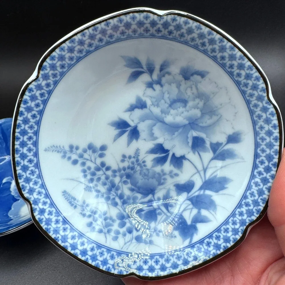 Takahashi San Francisco Blue White Floral‎ Porcelain Bowls Scalloped Vintage Set